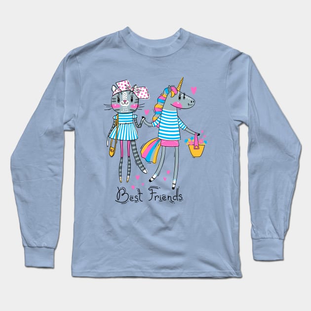 kitty unicorn best friends Long Sleeve T-Shirt by Mako Design 